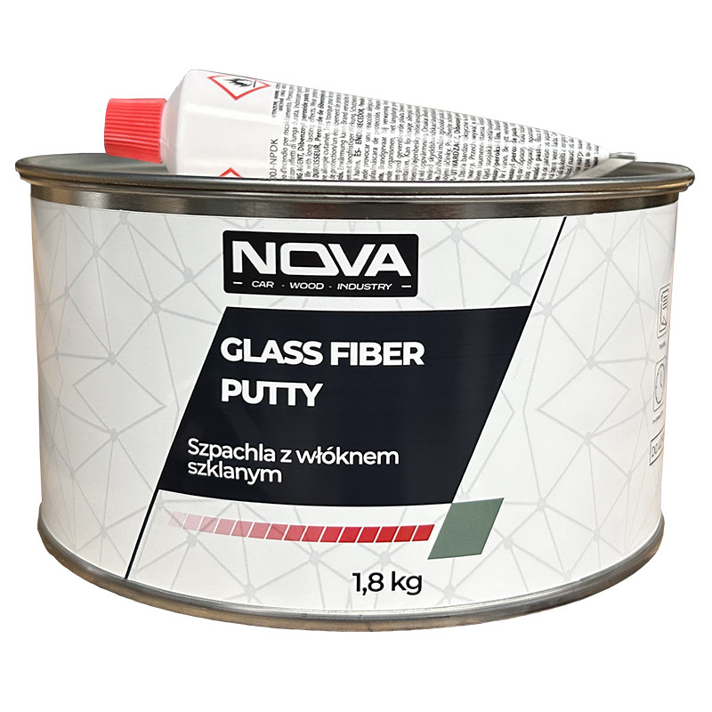 NOVA GLASS FIBER PUTTY - Szpachla z włóknem szklanym + utwardzacz, 1.8kg (zielonoszary)