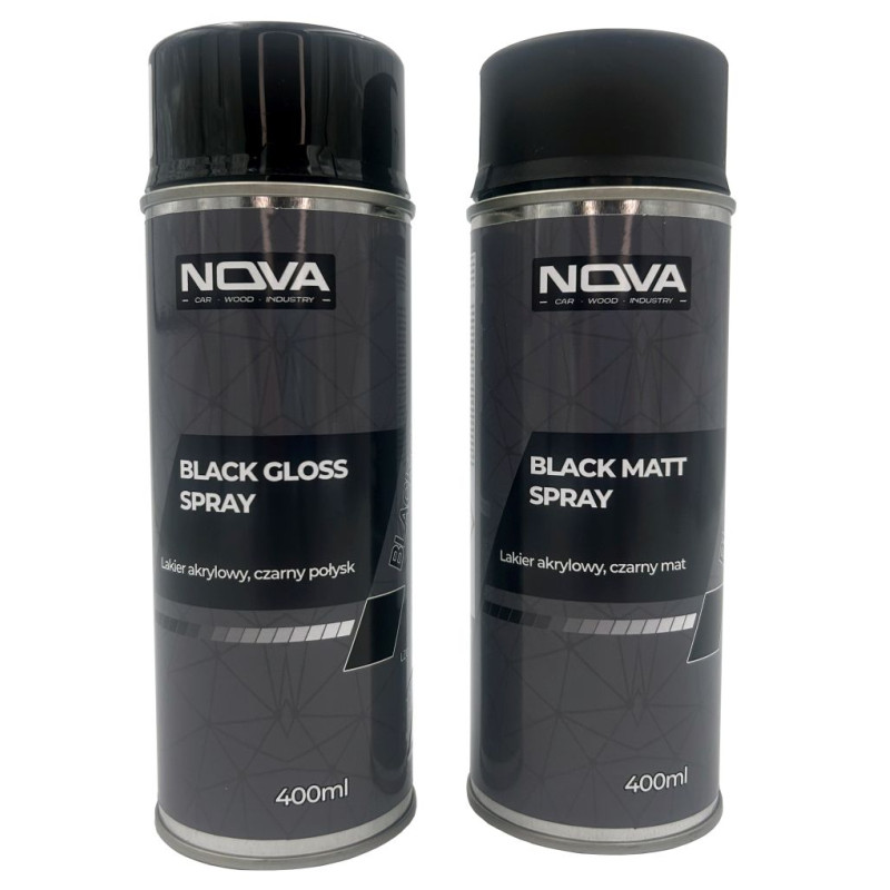 NOVA BLACK SPRAY – Lakier akrylowy czarny, połysk / mat, 400 ml